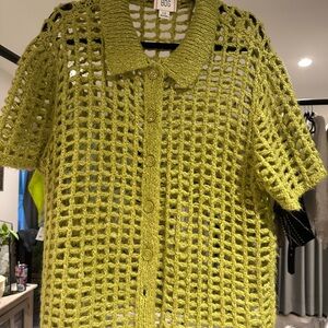 BDG Green Crochet Button-Up Shirt